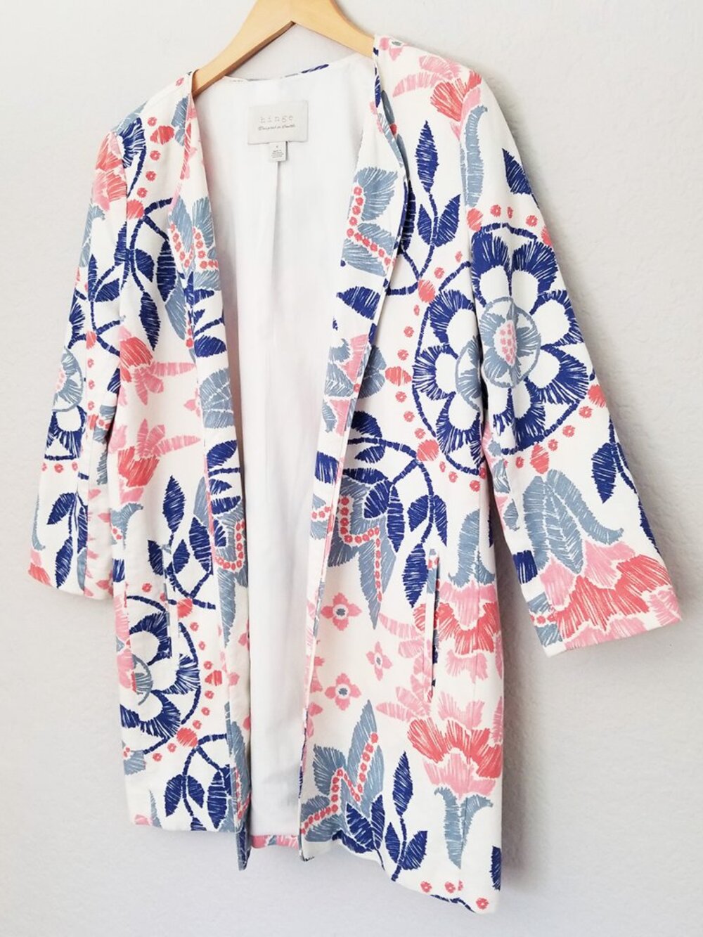 Hinge Open Front Longline Linen Cotton Blend Blazer Jacket S Coastal Preppy Top